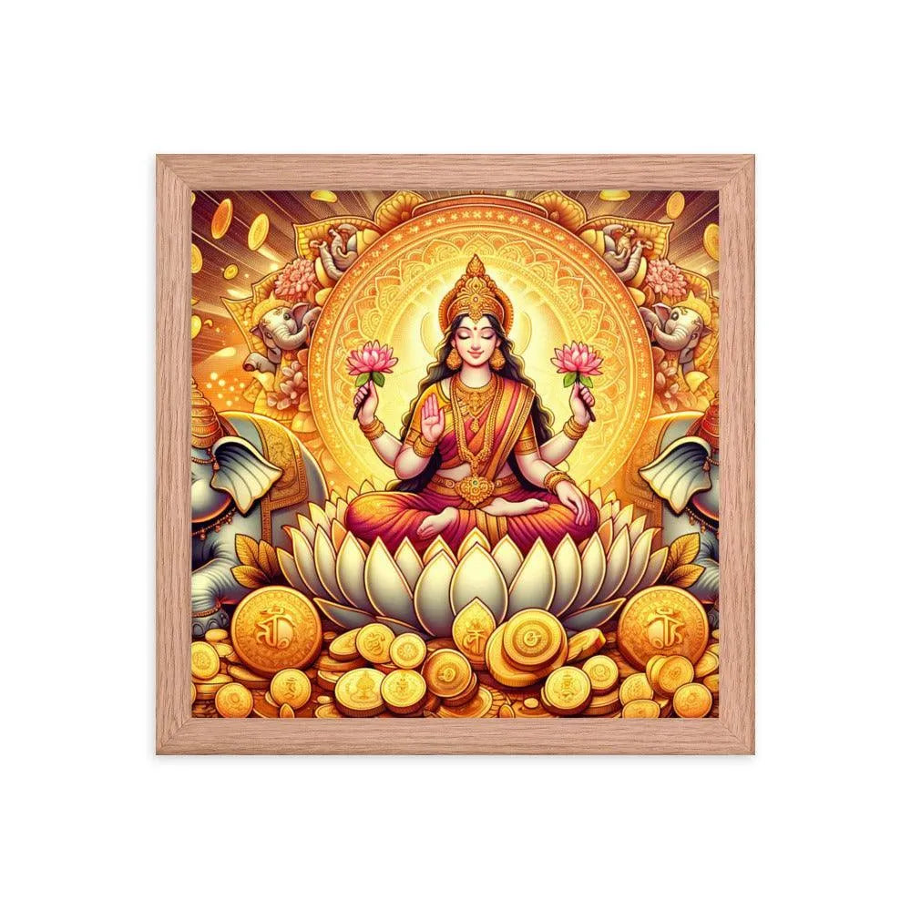 Hindu Goddess Lakshmi Wealth Prosperity Gold Coins Framed Poster - Oh Posters