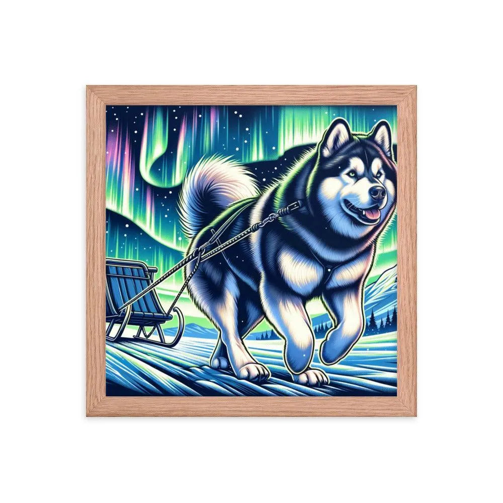 Northern Lights Adventure Alaskan Malamute Art Framed Poster - Oh Posters