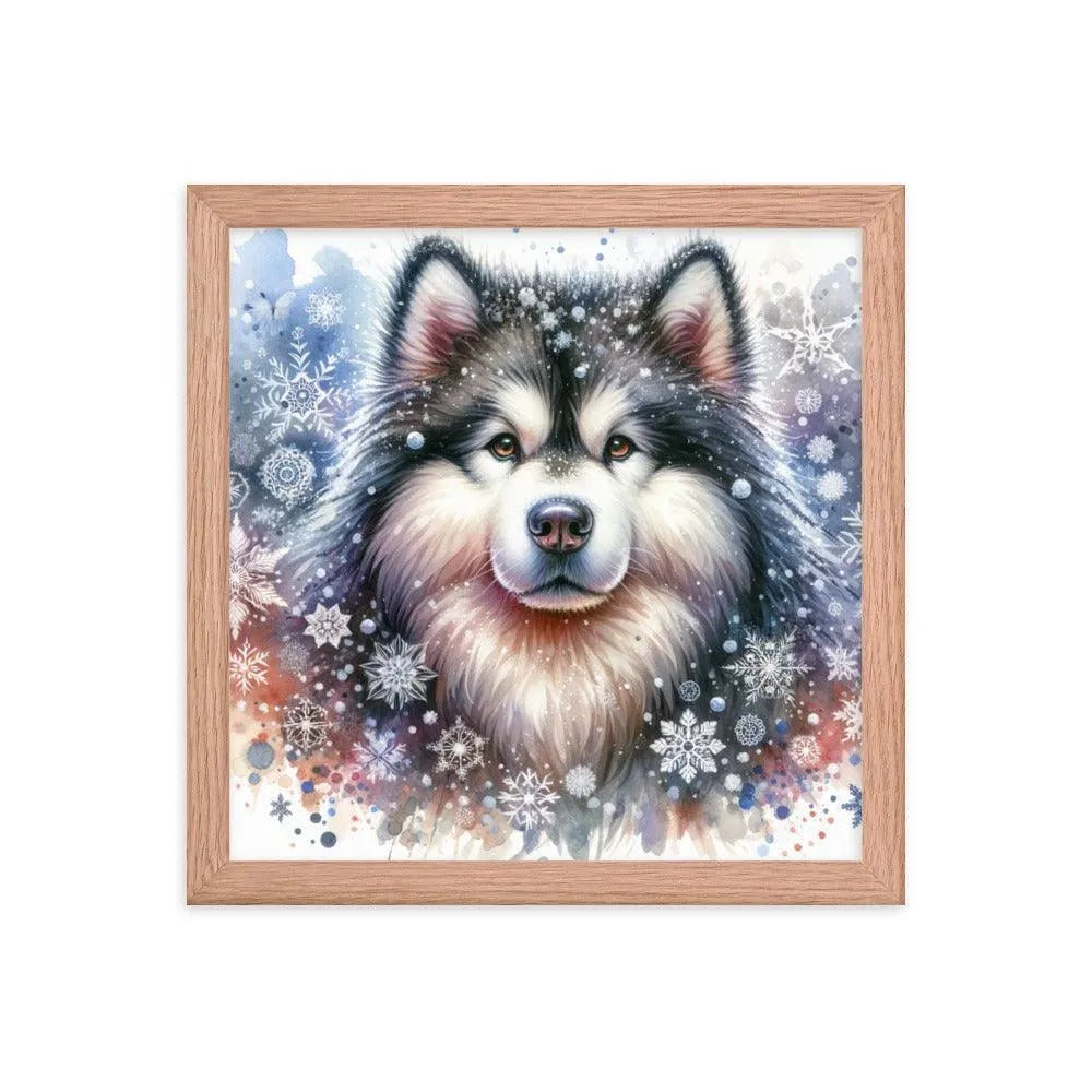 Snowy Flurries Alaskan Malamute Watercolor Framed Poster - Oh Posters