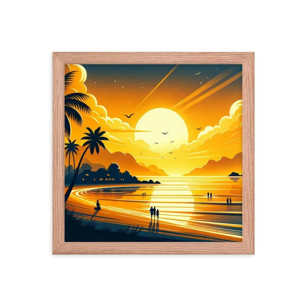 Golden Sunset Beach Illustration Framed Poster - Oh Posters