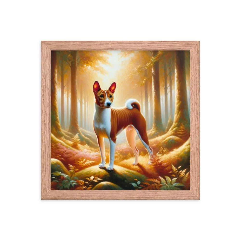 Enchanting Forest Portrait of Basenji Dog in Oil Painting Framed Poster - Oh Posters