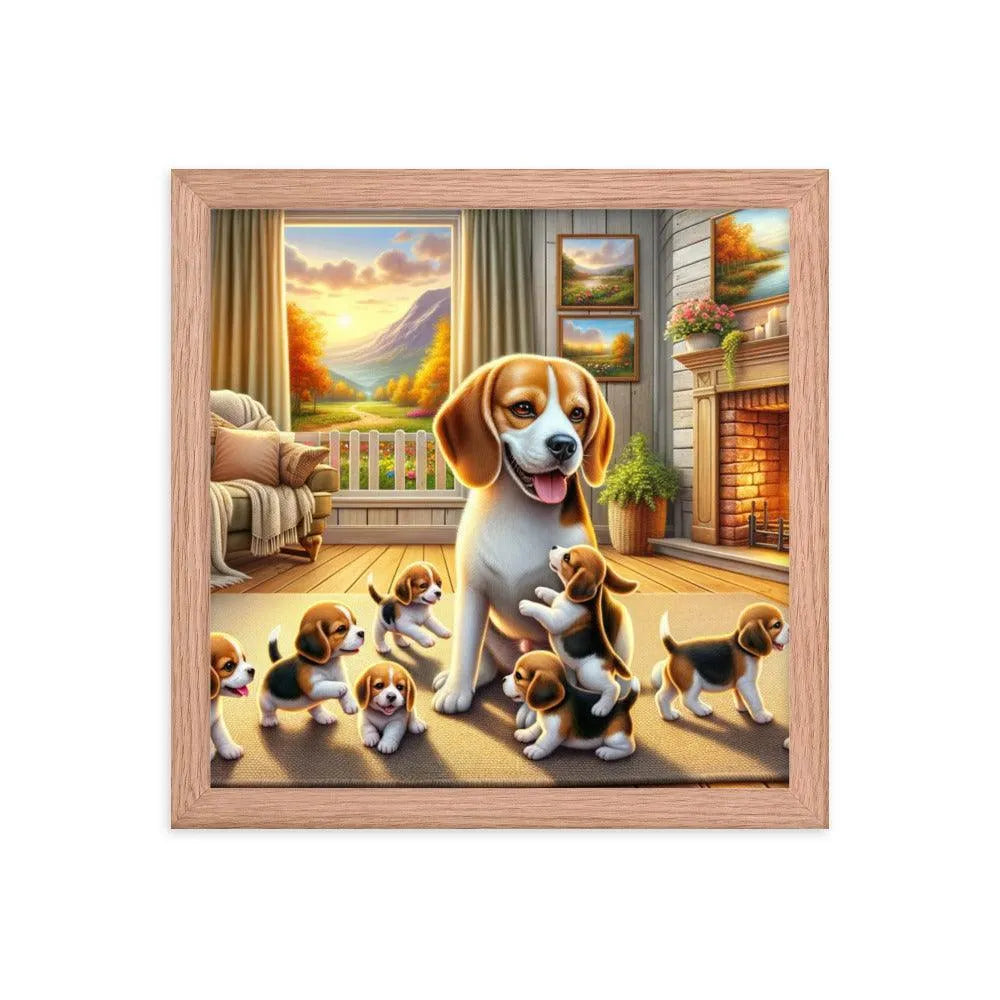 Cozy Beagle Family Heartwarming Home Digital Art Framed Poster - Oh Posters