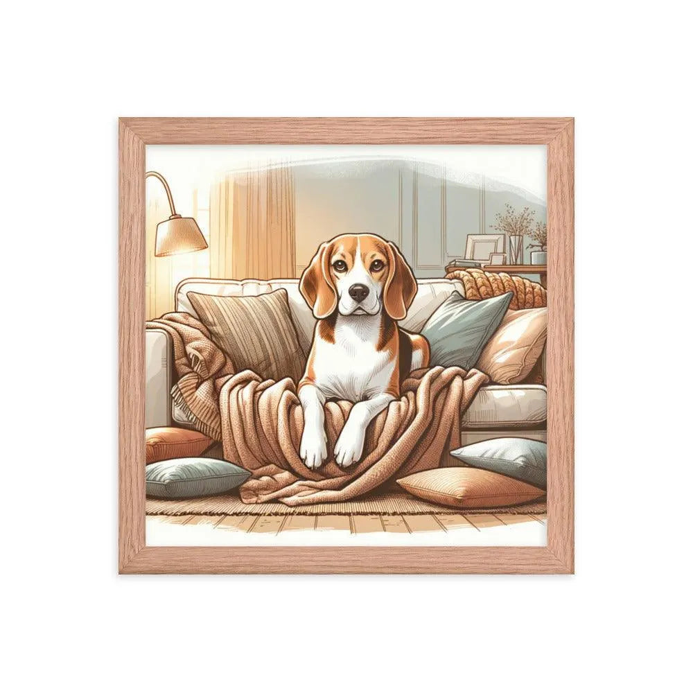 Cozy Beagle on the Couch Home Illustration Framed Poster - Oh Posters