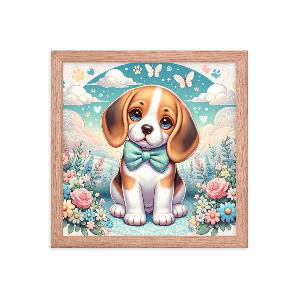 Curious Beagle with Bowtie Vector Art Framed Poster - Oh Posters