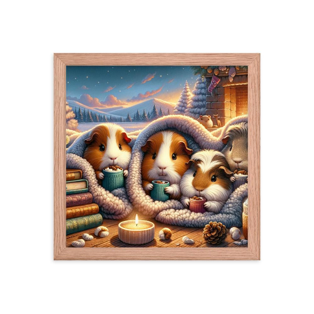 Cozy Guinea Pig Gathering Warmth and Cocoa Peaceful Framed Poster - Oh Posters