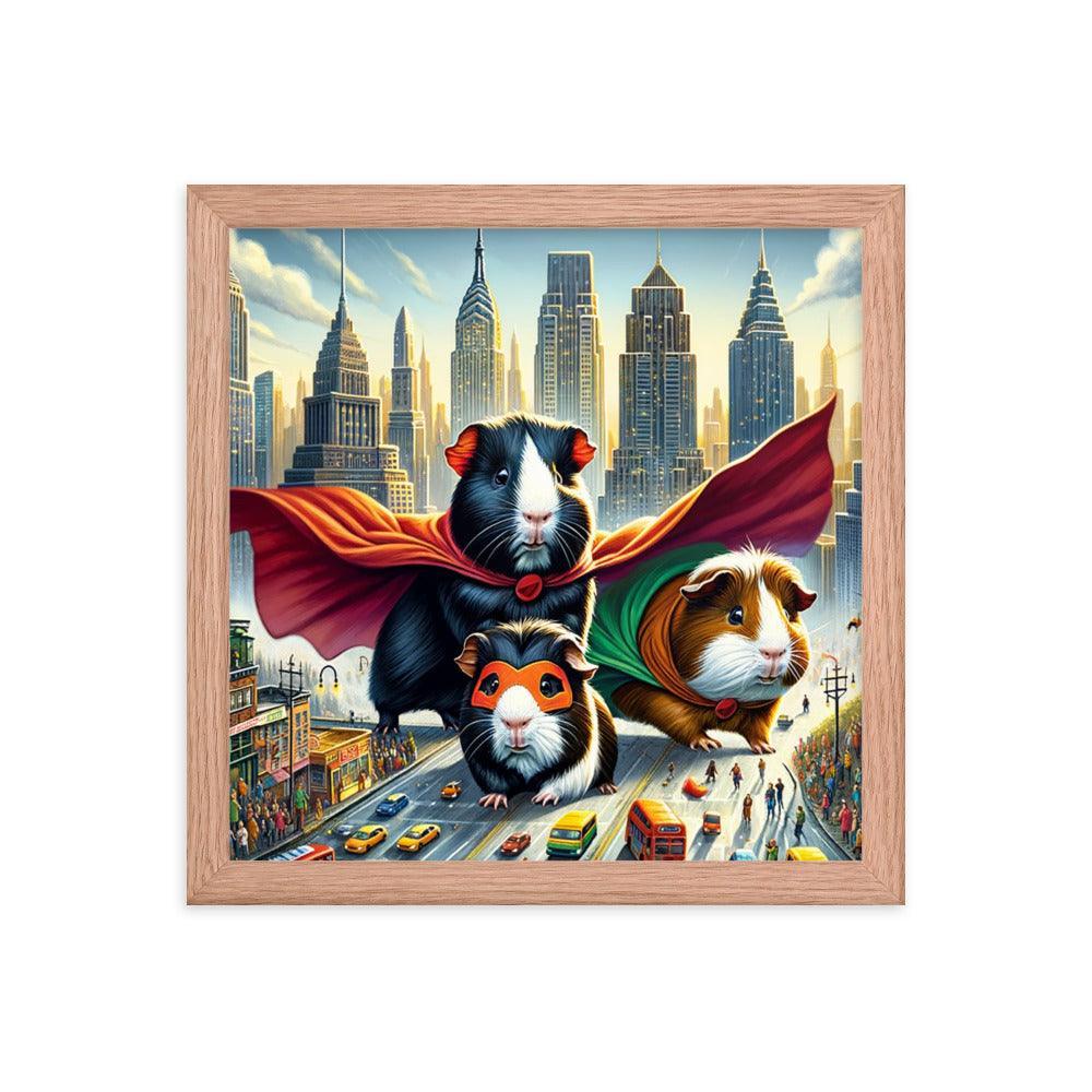 Guinea Pig Heroes Dynamic Cityscape Adventure Framed Poster - Oh Posters