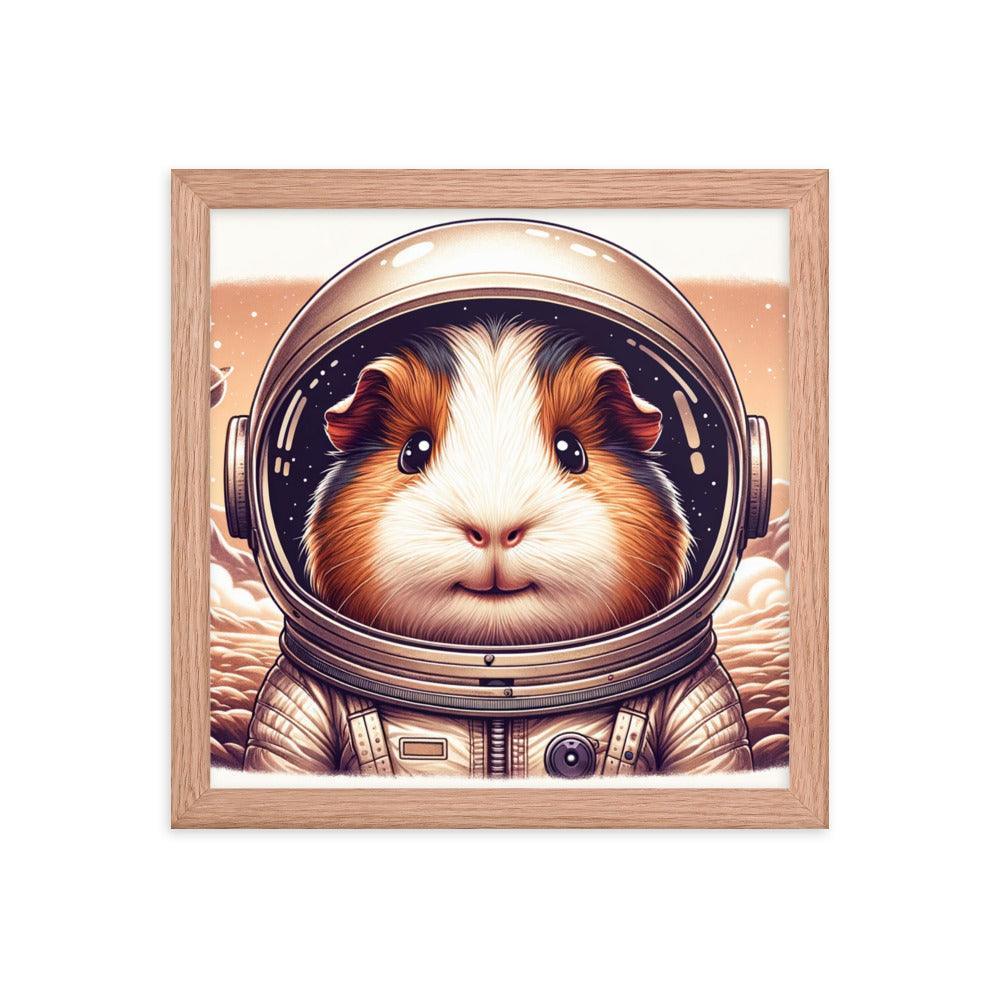 Cute Guinea Pig Astronaut Exploring Cosmic Adventures Illustration Framed Poster - Oh Posters