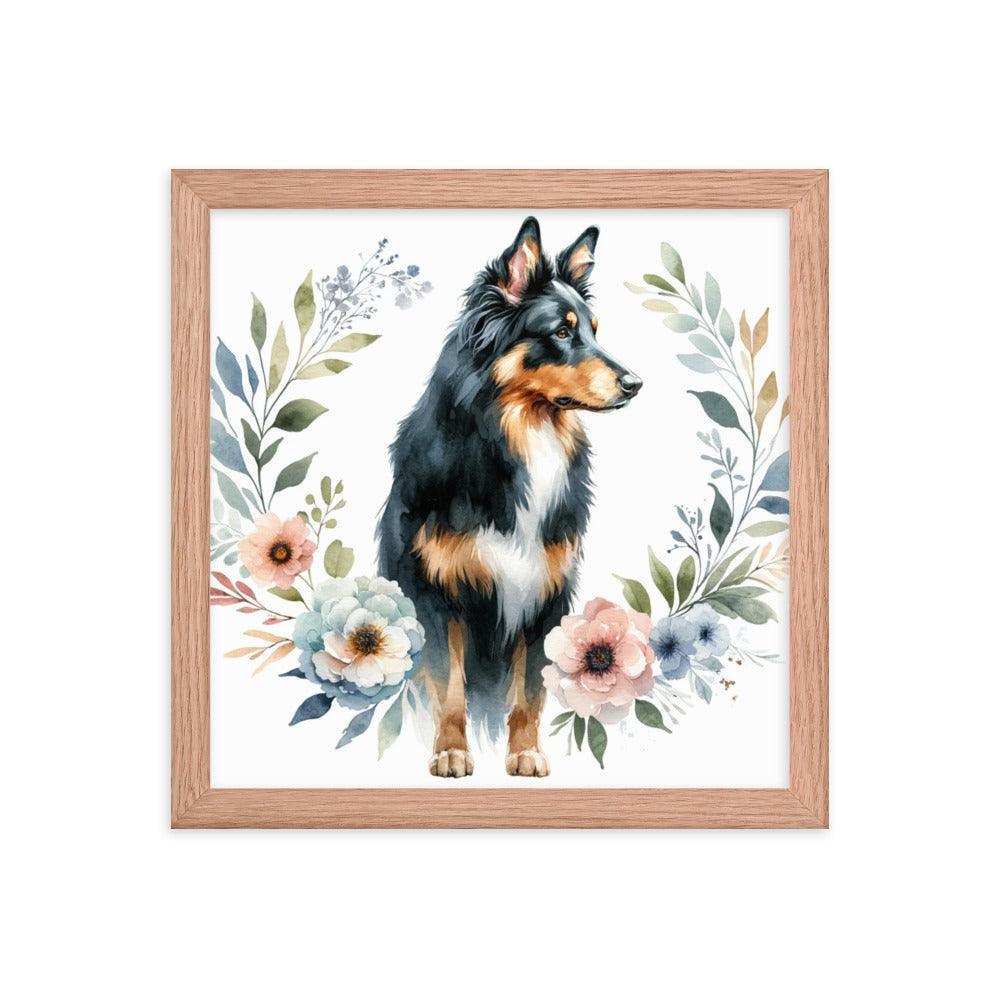 Elegant Beauceron Dog Poise with Soft Pastel Floral Watercolor Design Framed Poster - Oh Posters