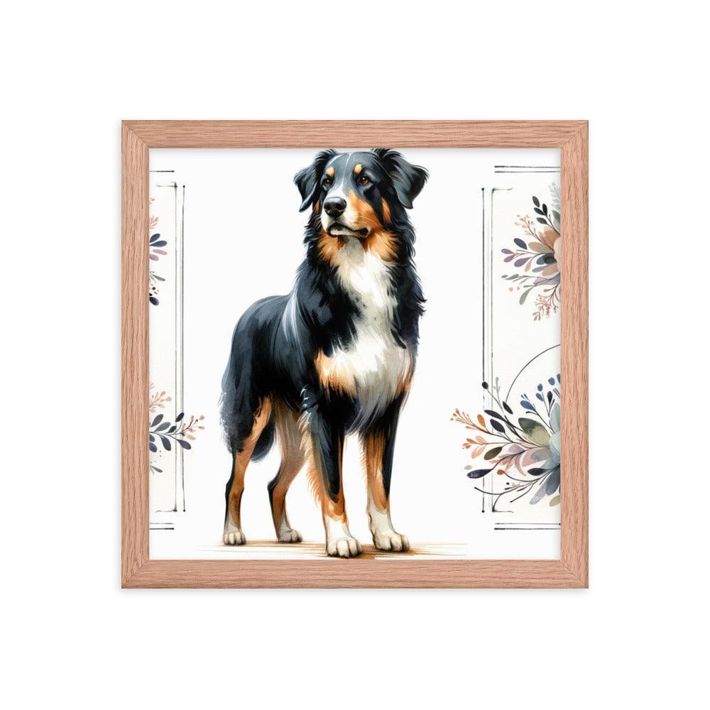 Graceful Beauceron Dog Watercolor Art with Soft Pastel Florals Framed Poster - Oh Posters