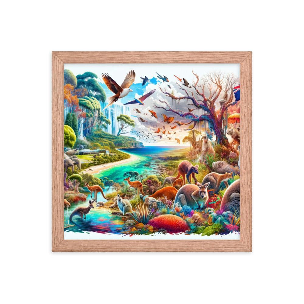 Enchanted Australian Wildlife Oasis Vivid Illustration Framed Poster - Oh Posters