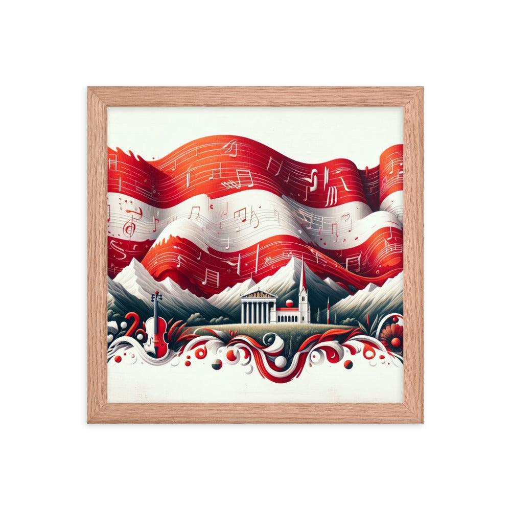 Musical Notes and Alpine Views Austrian Flag Art Framed Poster - Oh Posters