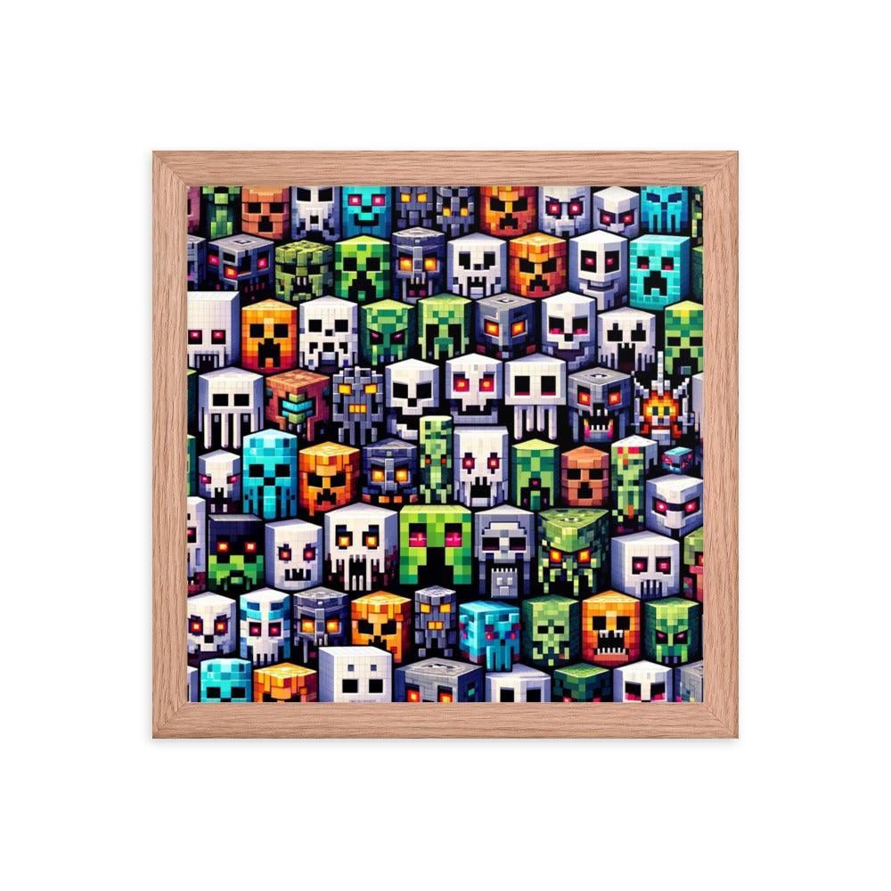 Minecraft Inspired Pixel Characters Array Collectible Framed Poster - Oh Posters