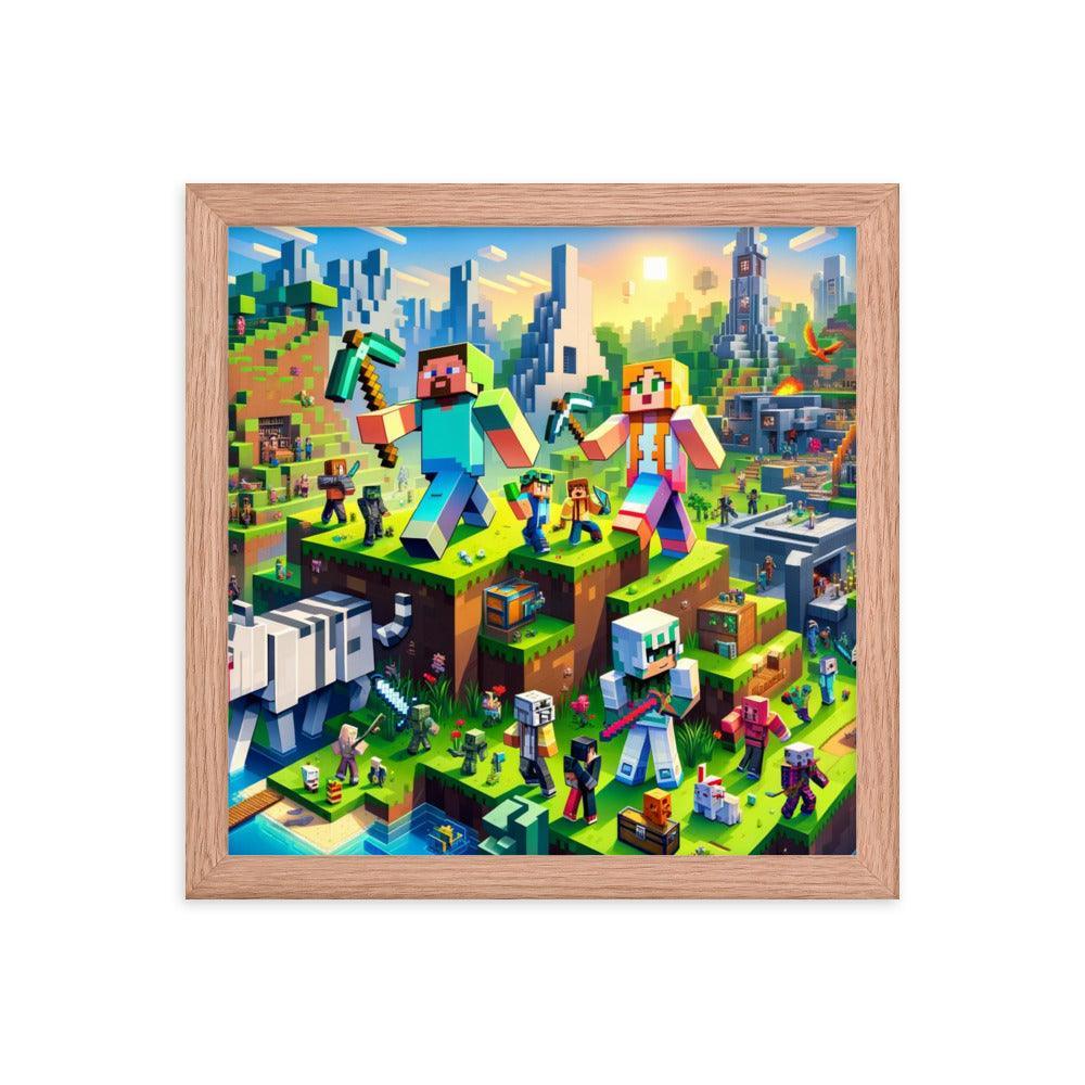 Heroic Minecraft Characters Epic Battle Framed Poster - Oh Posters