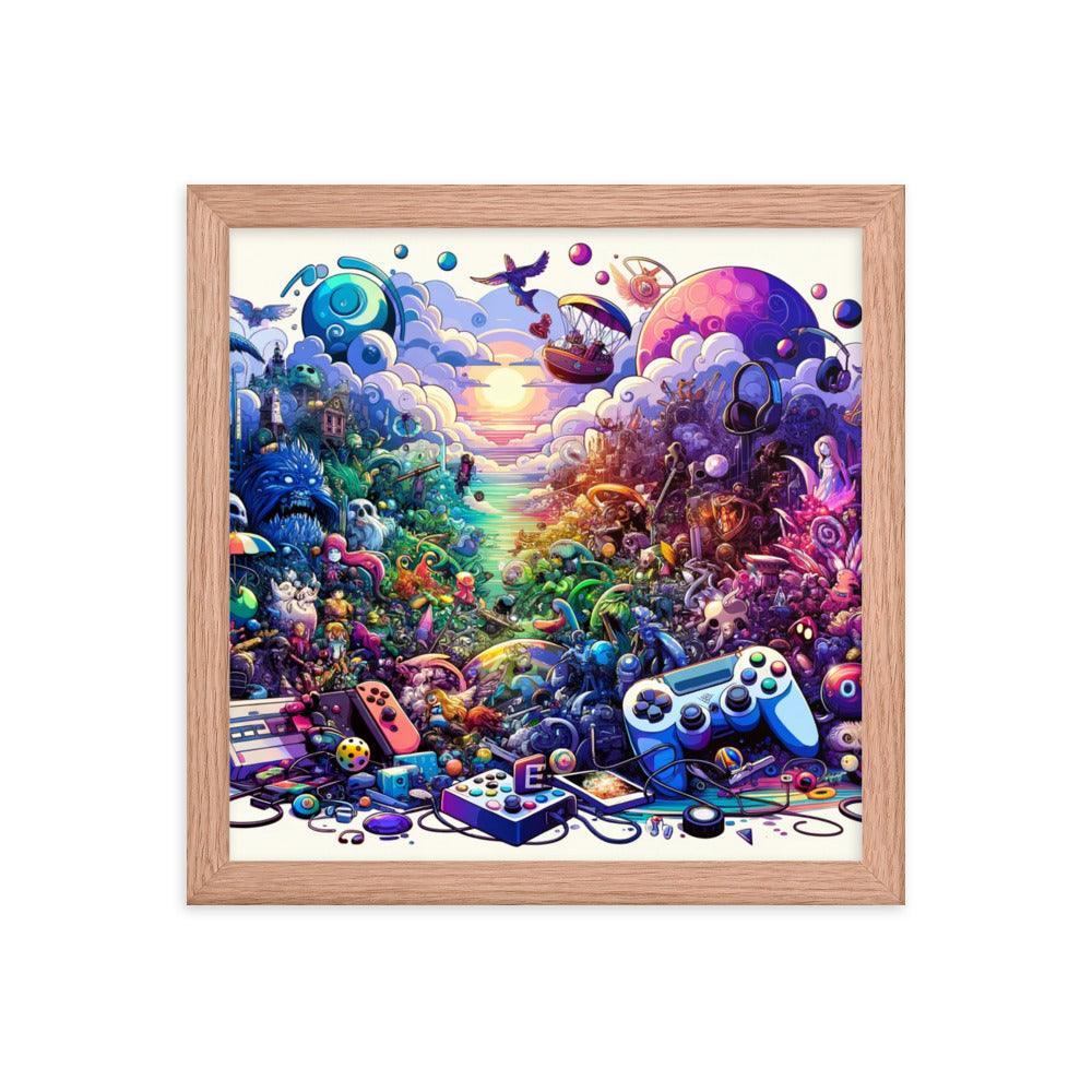 Video Game Universe Colorful Mashup Illustration Framed Poster - Oh Posters