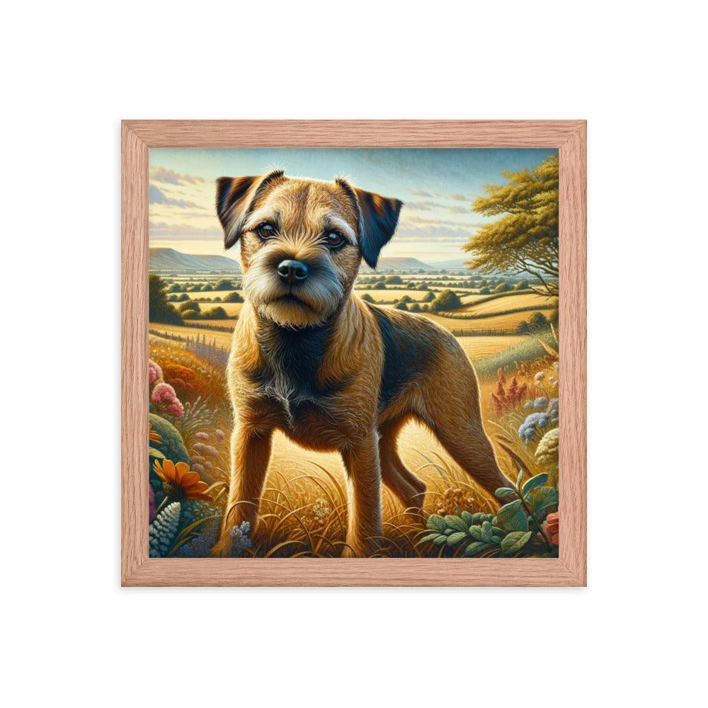 Border Terrier Countryside Morning Glow Art Framed Poster - Oh Posters