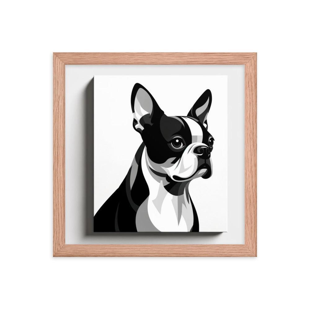 Monochrome Boston Terrier Illustration Framed Poster - Oh Posters