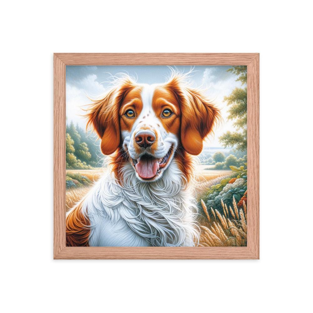 Brittany Dog Energetic Outdoor Pose in Vibrant Colors Framed Poster - Oh Posters