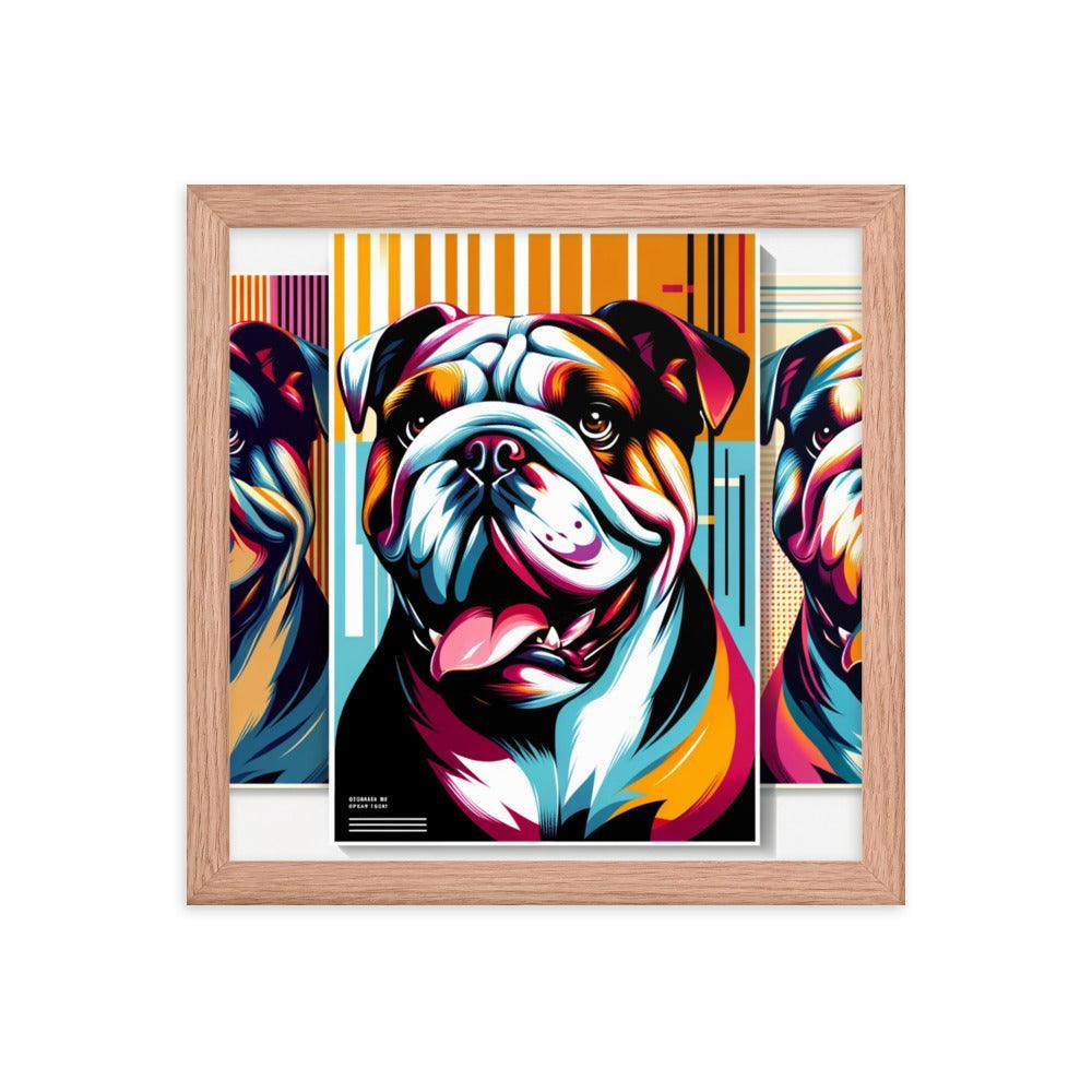 English Bulldog in Dynamic Poses with Contemporary Graphics and Bold Colors Framed Poster - Oh Posters