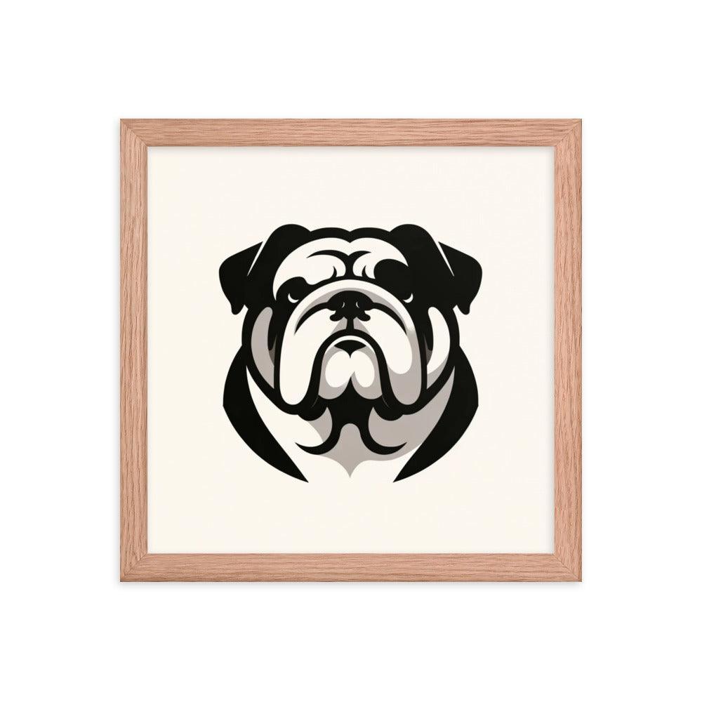 English Bulldog Minimalist Art with Clean Lines and Monochrome Palette Framed Poster - Oh Posters