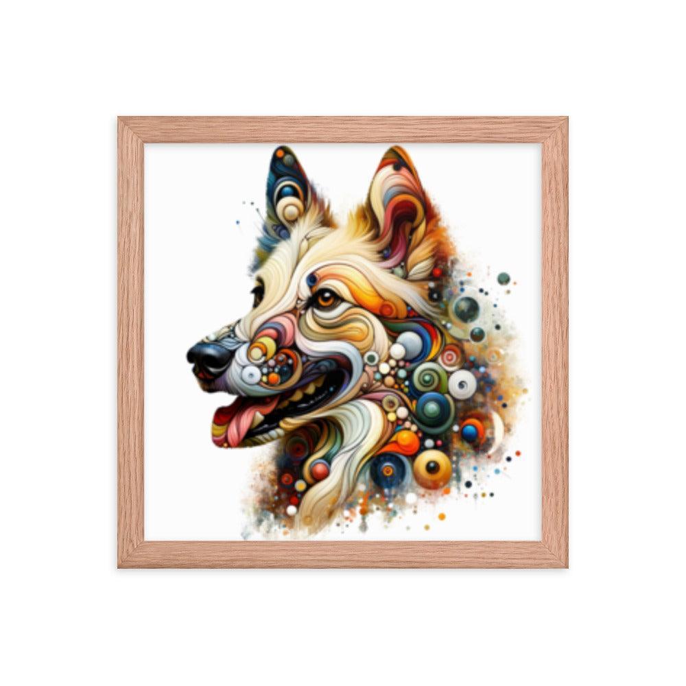 Canaan Dog in Eclectic Art Fusion with Abstract Forms and Vibrant Colors Framed Poster - Oh Posters