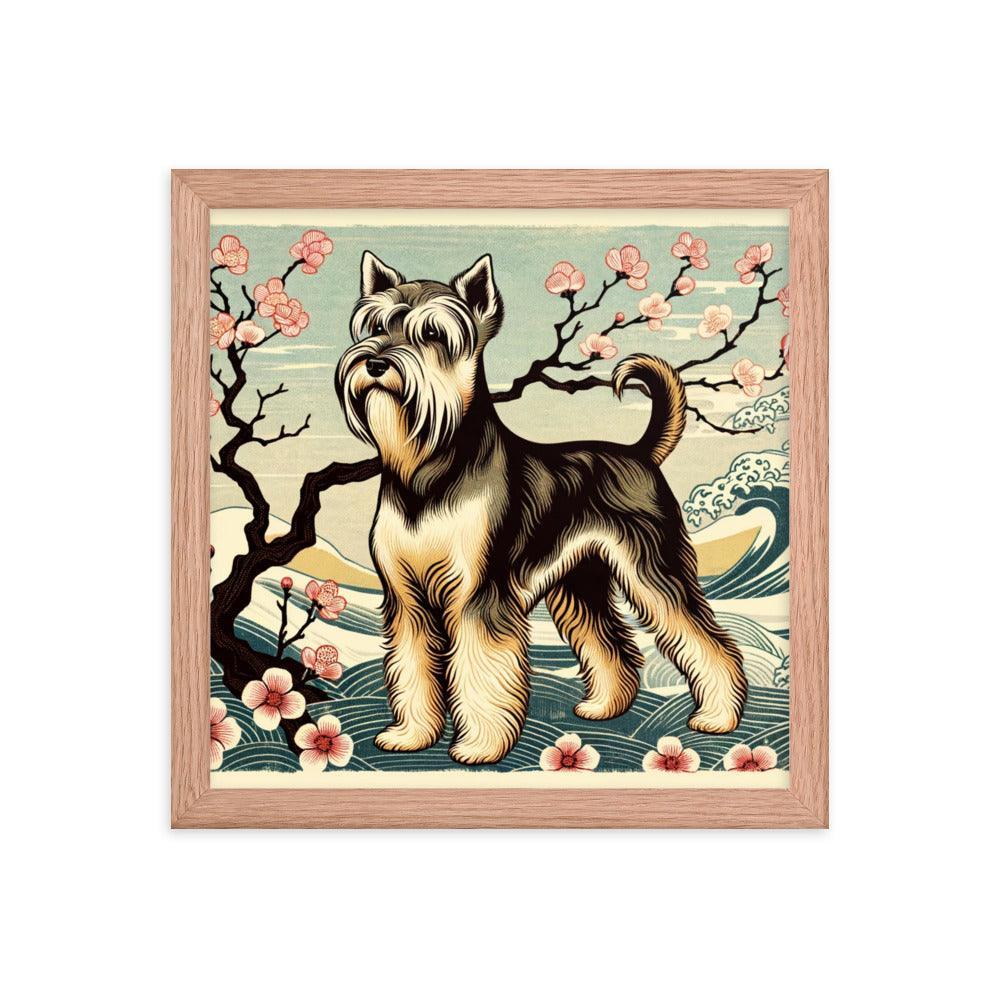 Cesky Terrier in Japanese Ukiyo-e Style with Traditional Scenery and Textures Framed Poster - Oh Posters