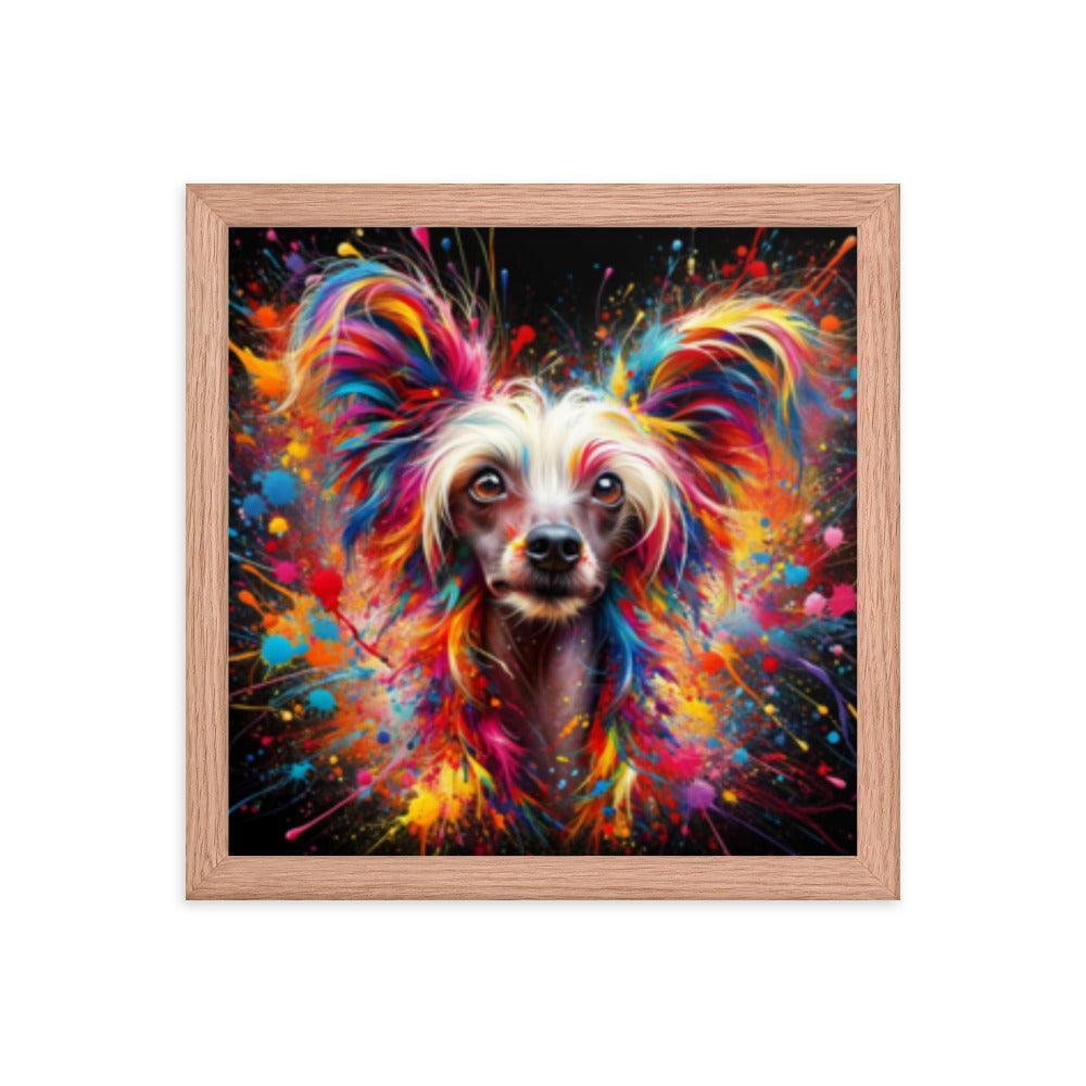 Chinese Crested Dog Colorful Splatter Art and Dynamic Texture Framed Poster - Oh Posters