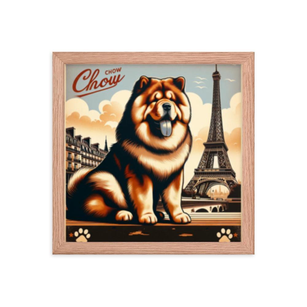 Chow Chow Vintage Travel Art with Retro Eiffel Tower Framed Poster - Oh Posters