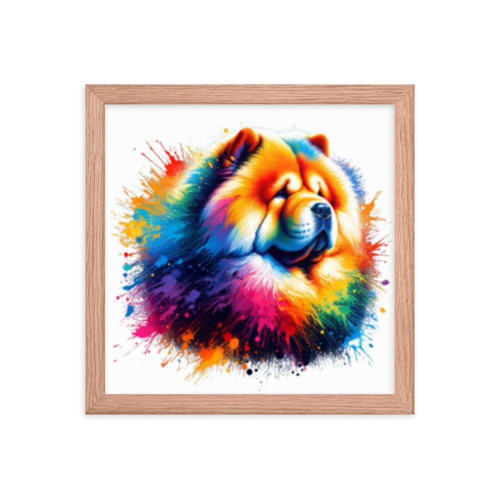 Chow Chow in Rainbow Splatter Abstract Dynamic Colors Framed Poster - Oh Posters