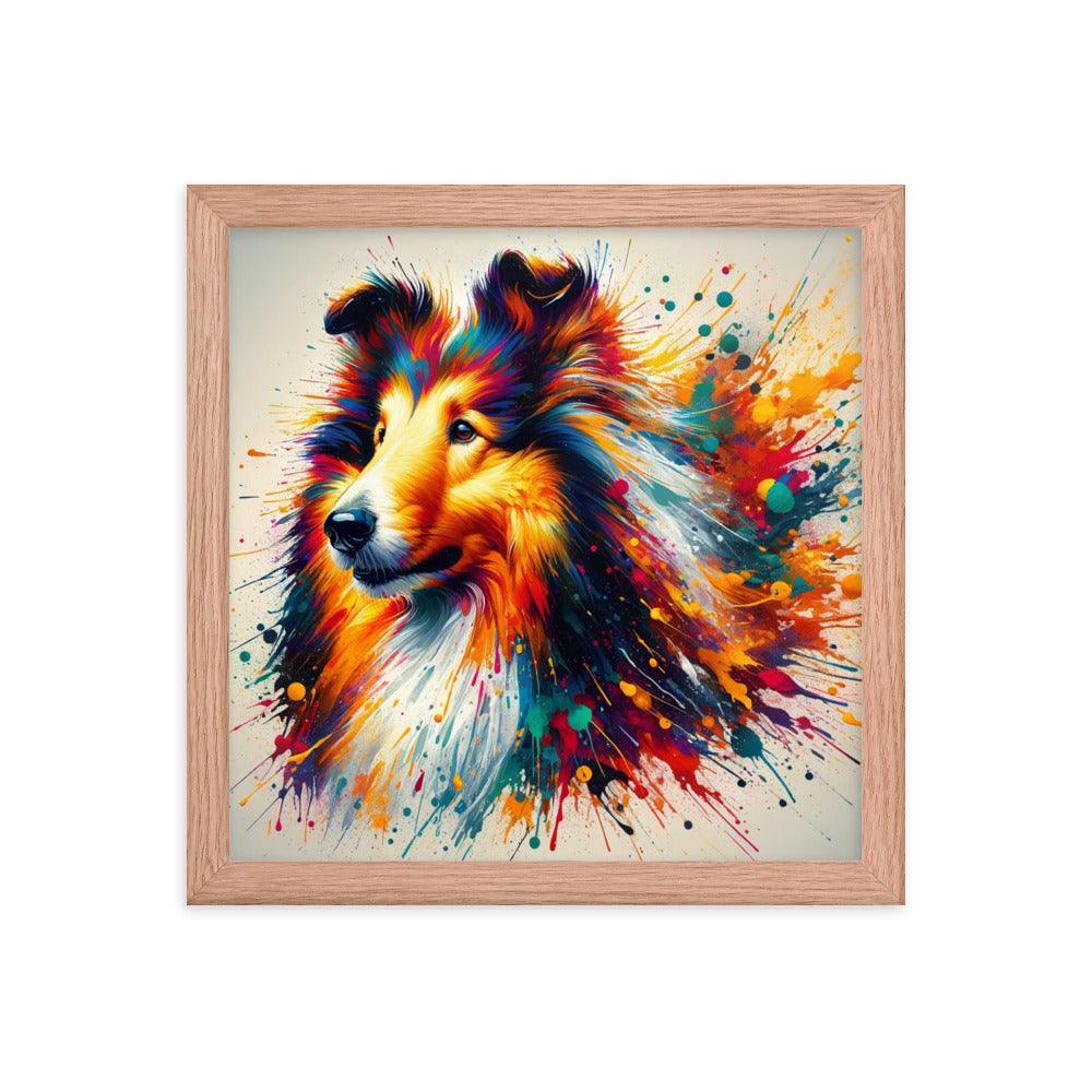 Rough Collie Dog Splatter Art Explosive Colors Framed Poster - Oh Posters