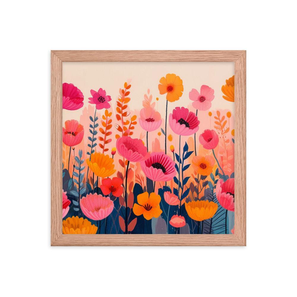 Cheerful Wildflowers Warm Tones Illustration Framed Poster - Oh Posters