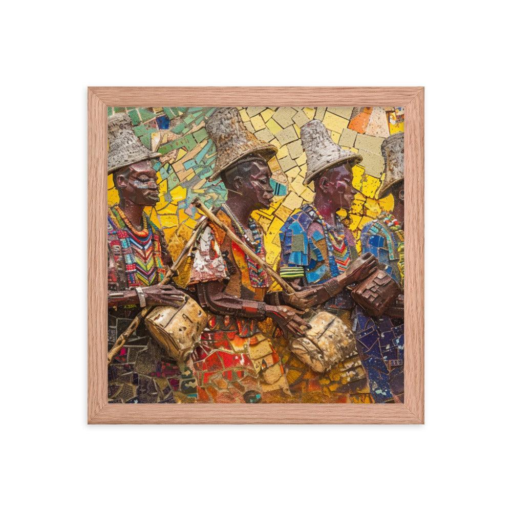 Colorful Cameroon Drummers Mosaic Art Framed Poster - Oh Posters