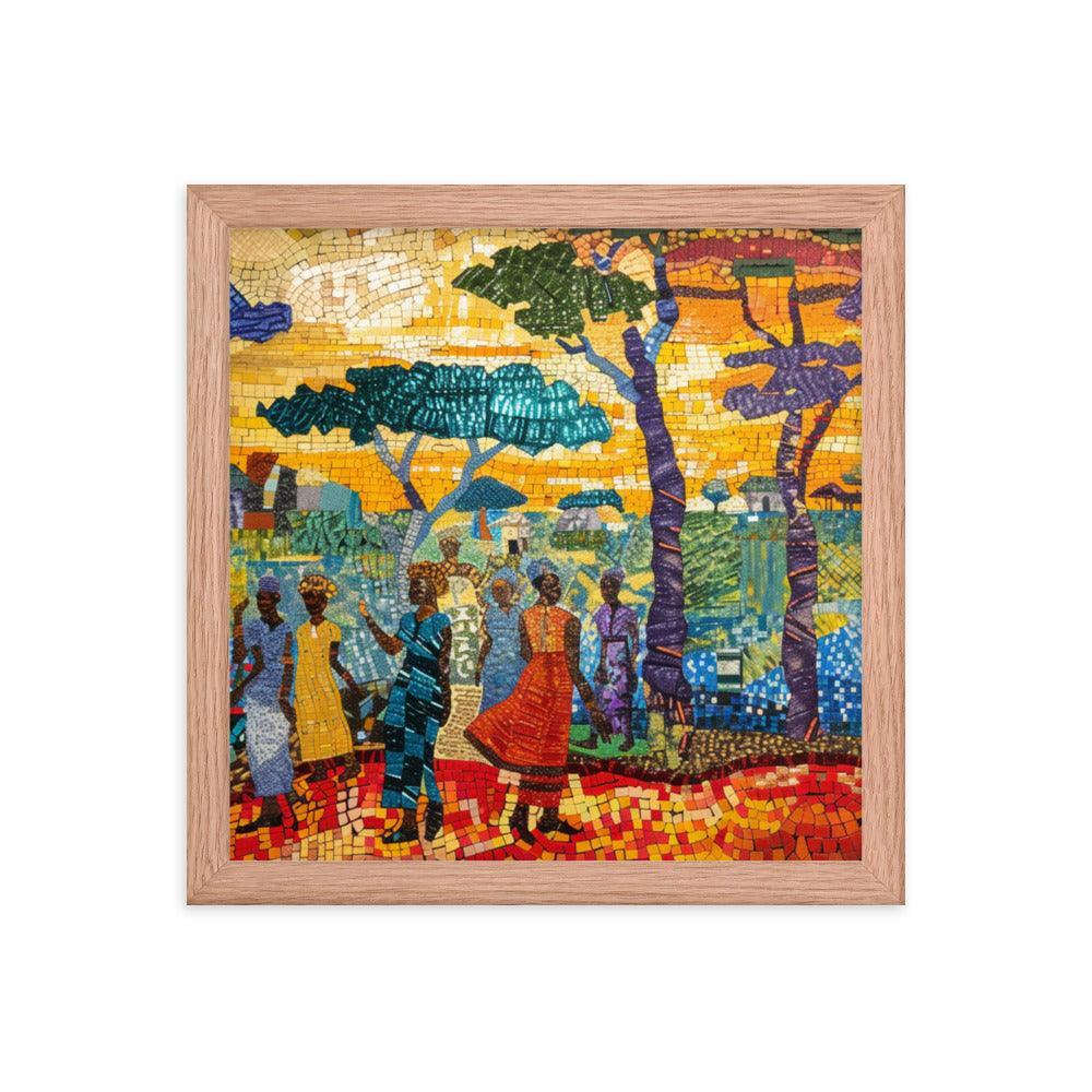 Chad Mosaic Artwork of Rural Community Scene Framed Poster - Oh Posters