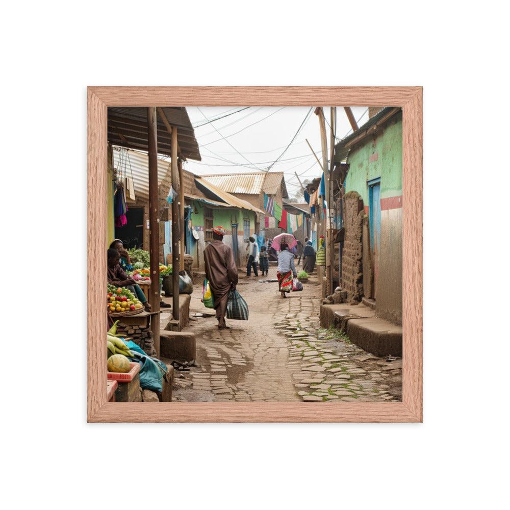 Ethiopia Vibrant Market Street with Fresh Produce Framed Poster - Oh Posters