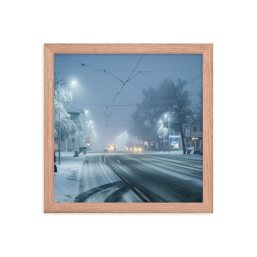 Finland Winter Night Snowy Street Framed Poster - Oh Posters