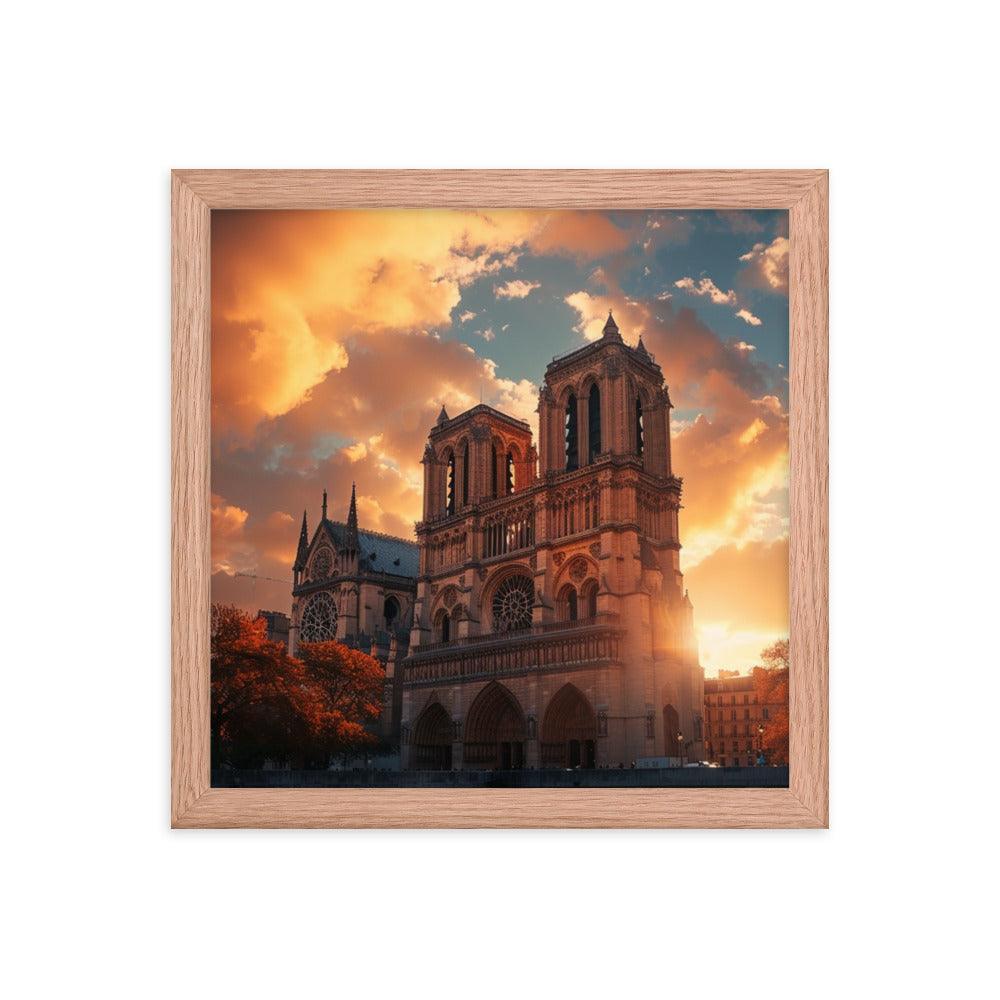 France Paris Notre Dame Cathedral Scenic Sunset Framed Poster - Oh Posters