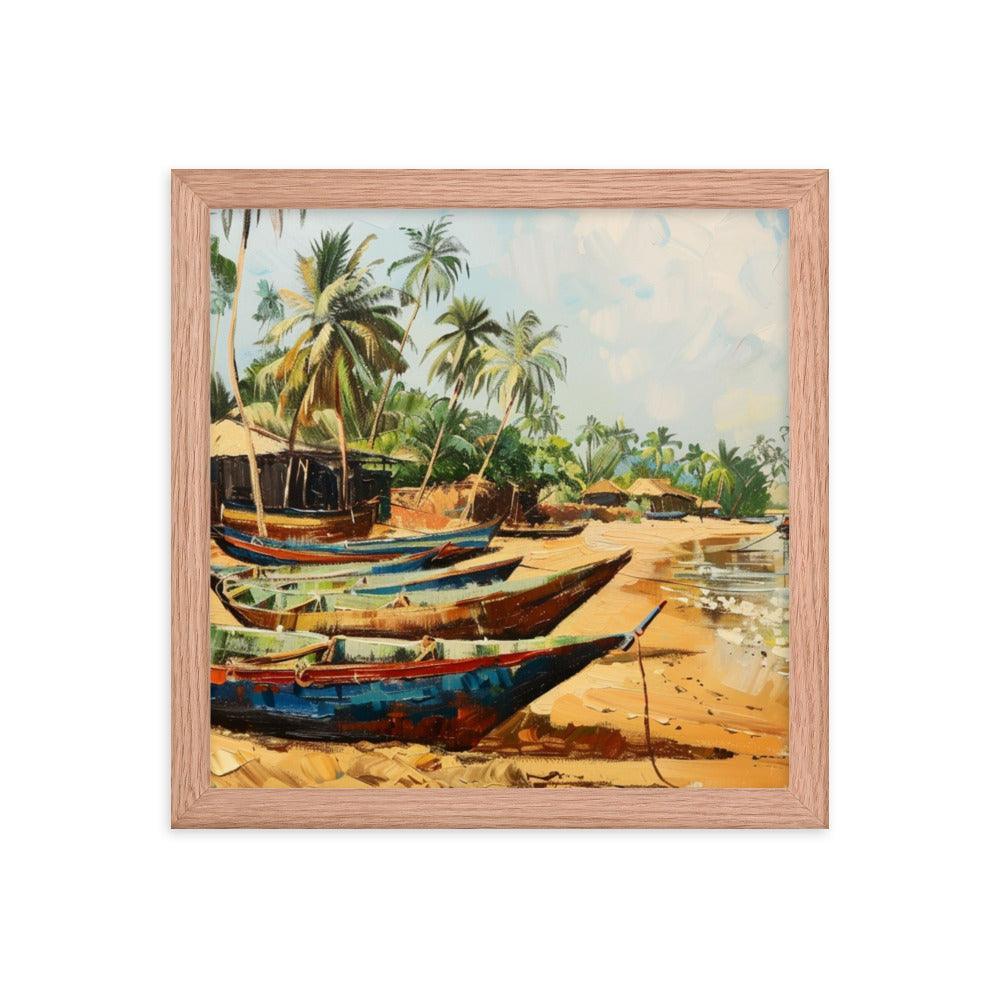 Gambia Coastal Village Palm Trees Painting Framed Poster - Oh Posters