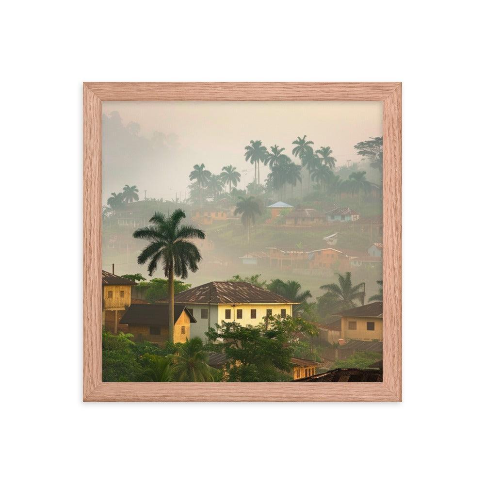 Ghana Misty Hillside Village Morning Framed Poster - Oh Posters