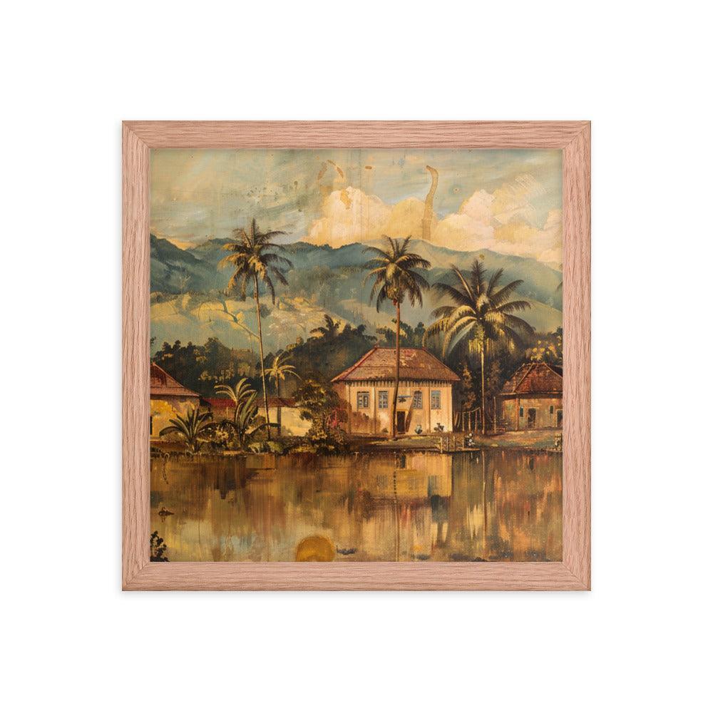 Guyana Traditional Village Scenic Mountains Framed Poster - Oh Posters