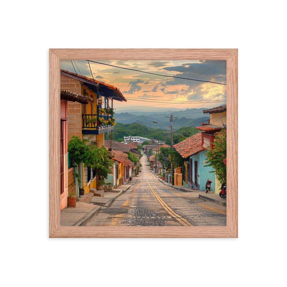 Honduras Colorful Village Street Sunset Framed Poster - Oh Posters