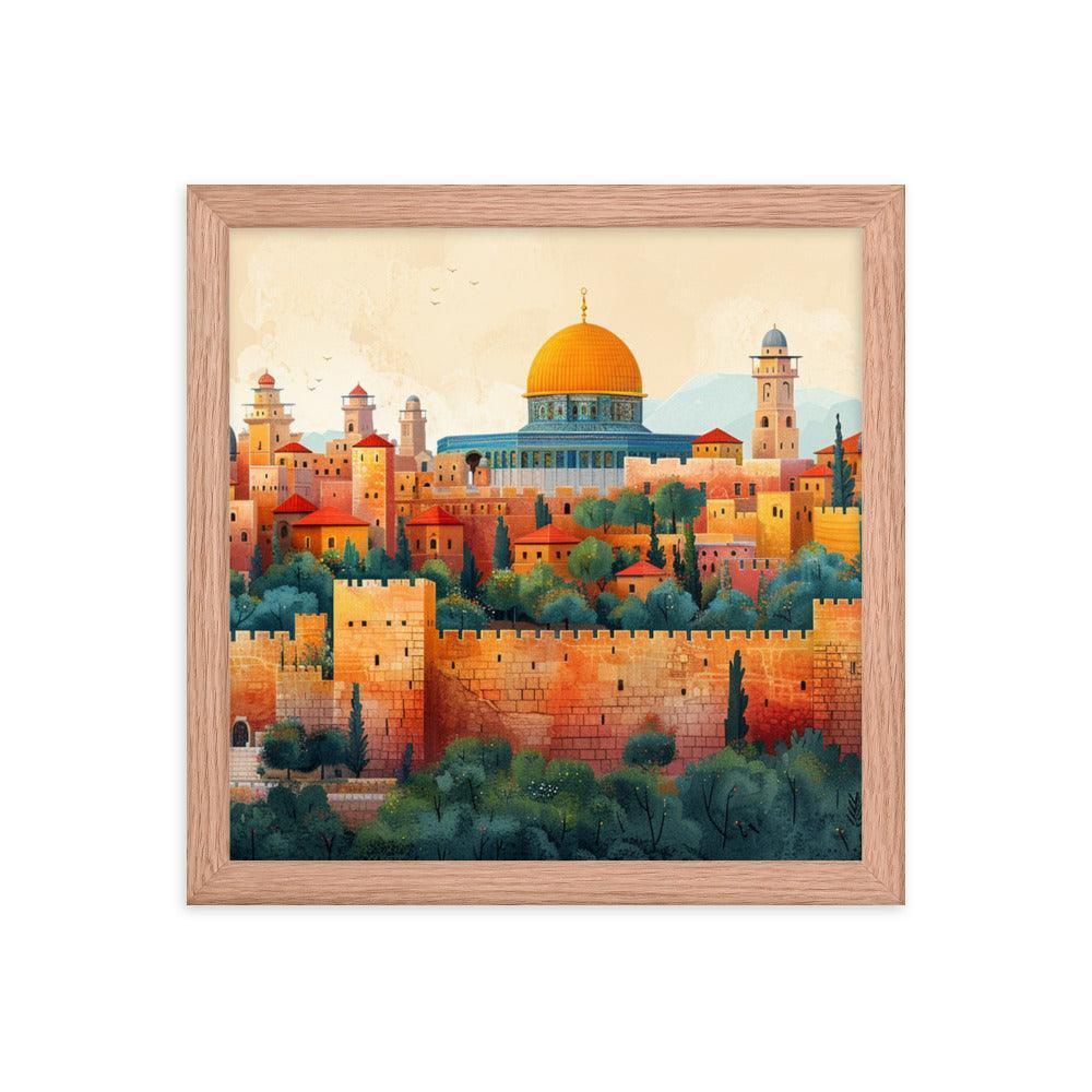 Israel Jerusalem Old City Illustration Framed Poster - Oh Posters