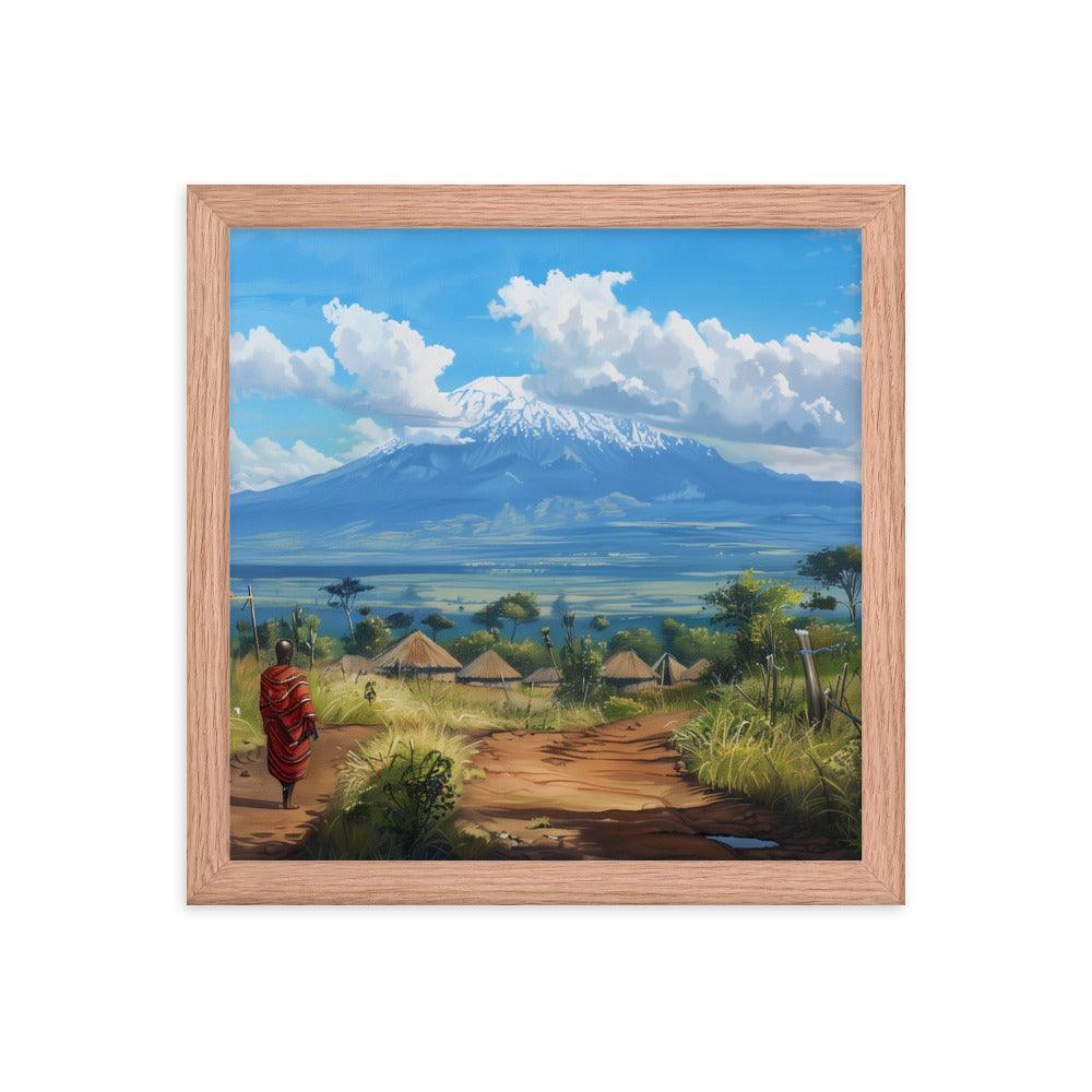 Kenya Maasai Village Kilimanjaro View Framed Poster - Oh Posters