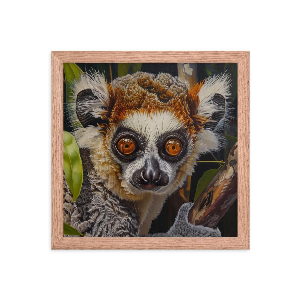 Madagascar Brown Lemur Realistic Wildlife Art Framed Poster - Oh Posters