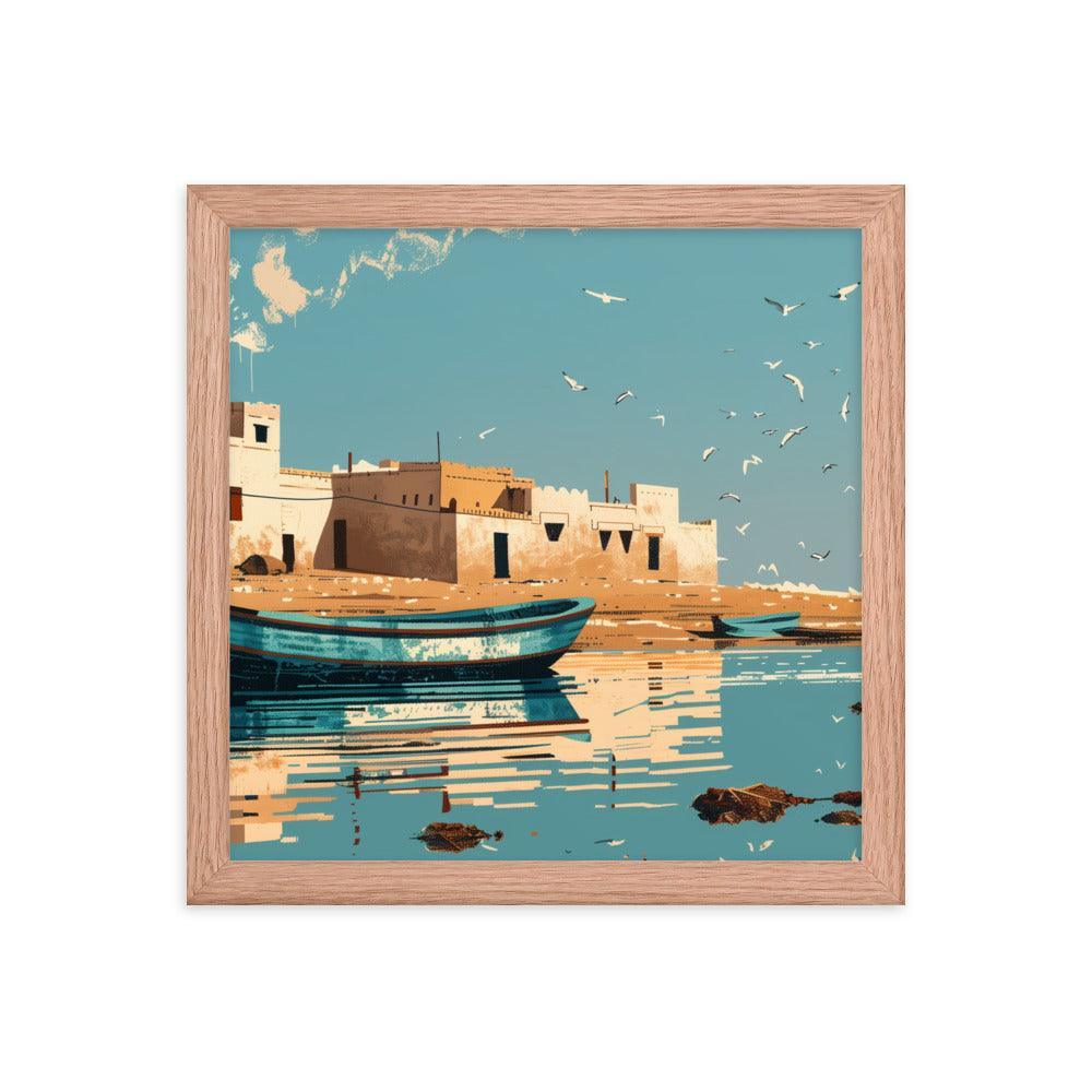 Mauritania Coastal Town Reflected on Calm Waters Framed Poster - Oh Posters