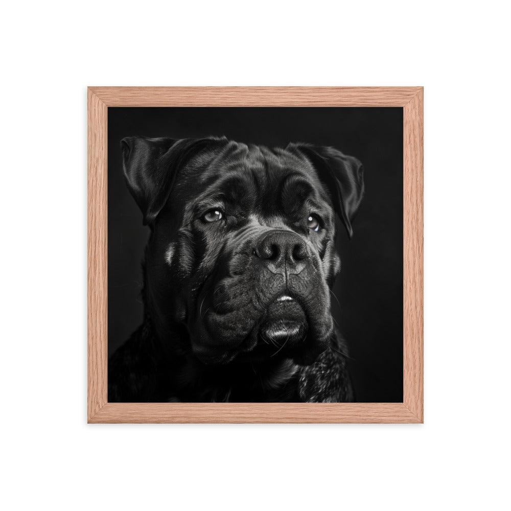 Cane Corso Black and White Close-Up Portrait Framed Poster - Oh Posters