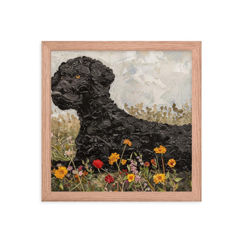 Curly-Coated Retriever Textured Flower Field Painting Framed Poster - Oh Posters