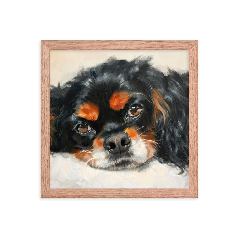 English Toy Spaniel Black and Tan Relaxed Portrait Framed Poster - Oh Posters