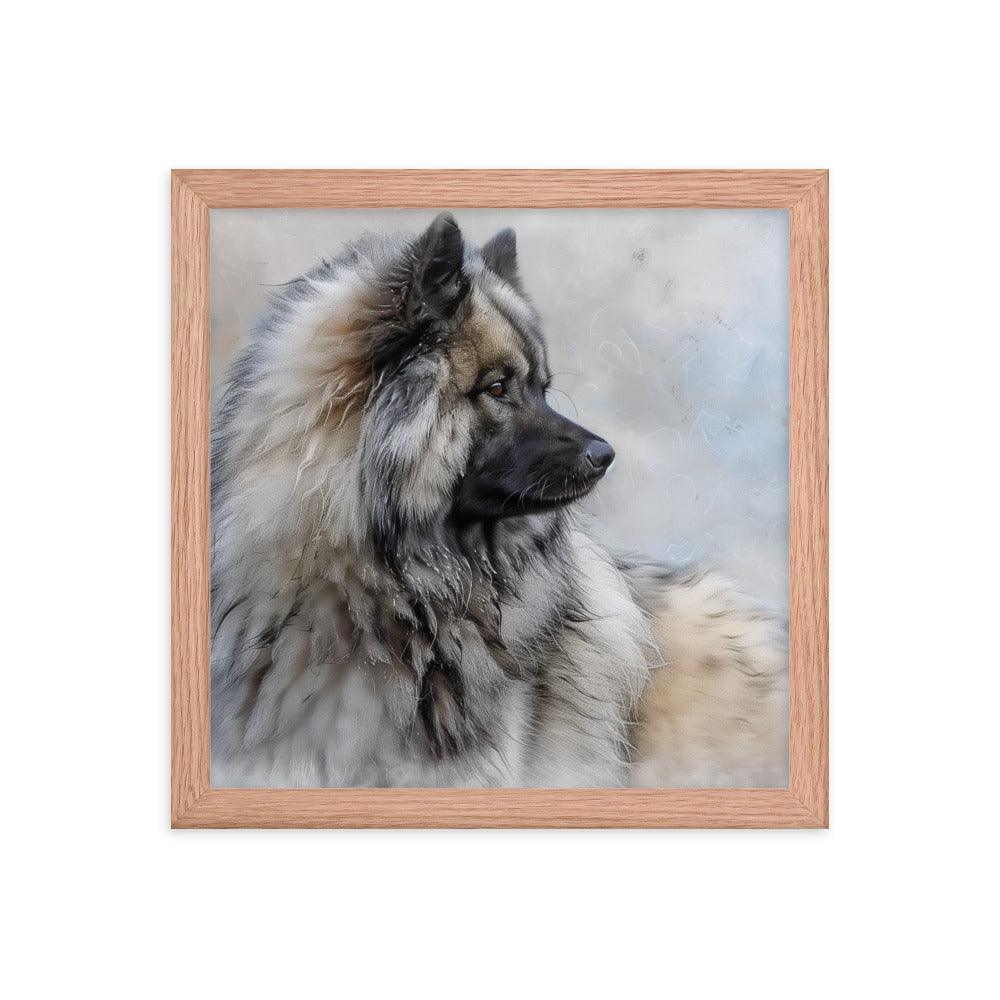 Keeshond Side Profile Winter Painting Framed Poster - Oh Posters