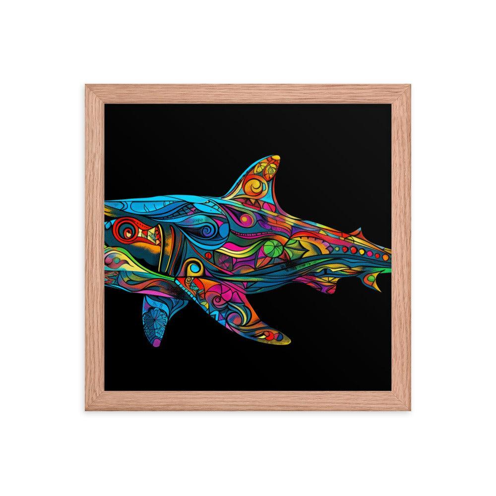 Hammerhead Shark Colorful Abstract Art Digital Design Framed Poster - Oh Posters