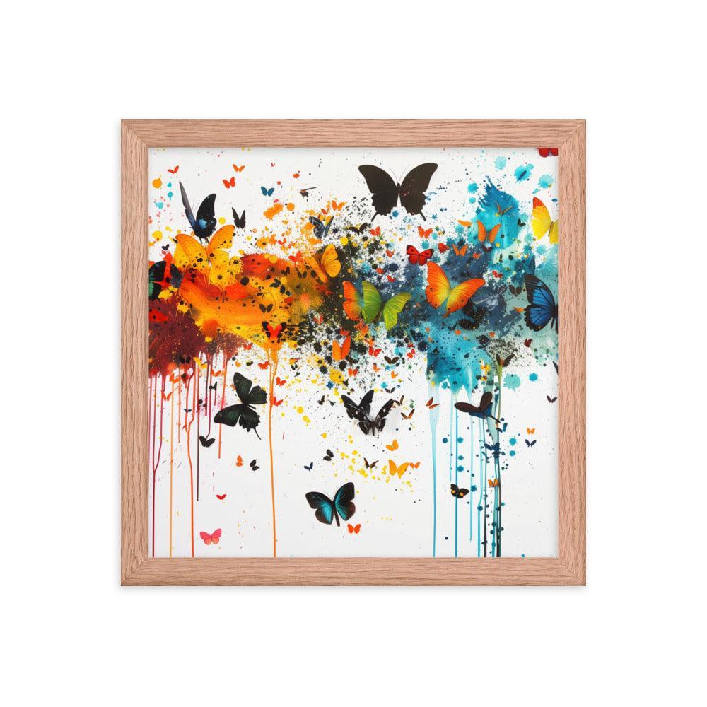 Butterfly Swarm Artistic Paint Splatter Abstract Framed Poster - Oh Posters