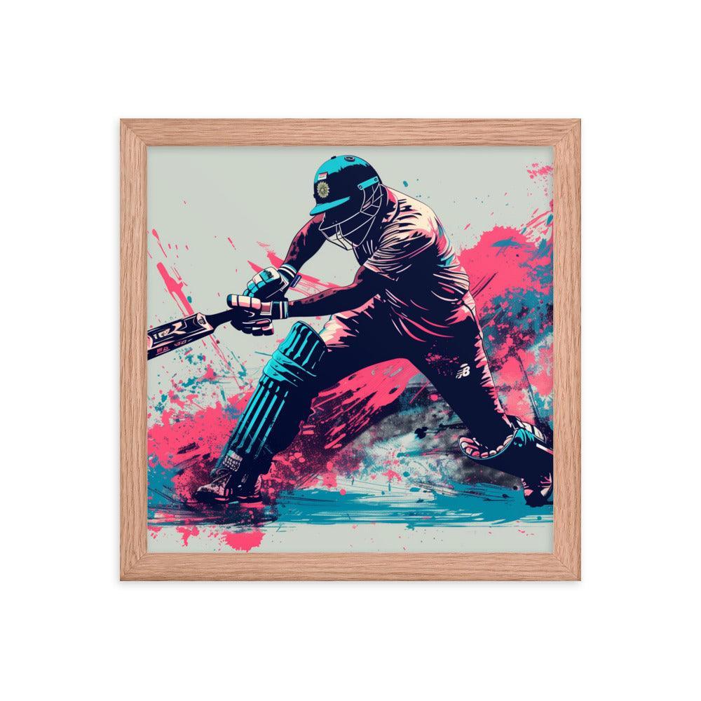 Cricket Player Dynamic Batting Action Abstract Art Framed Poster - Oh Posters